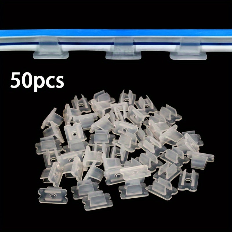 50 LED strip light clips for 2835 neon flex, snap-on connectors, no batteries needed.