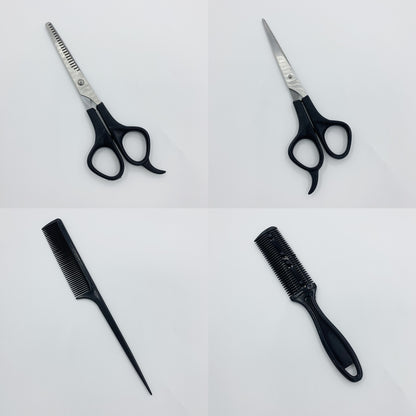 4-piece Professional Hair Styling Tool Set - includes scissors, comb, and thinning shears for precise haircuts and thinning