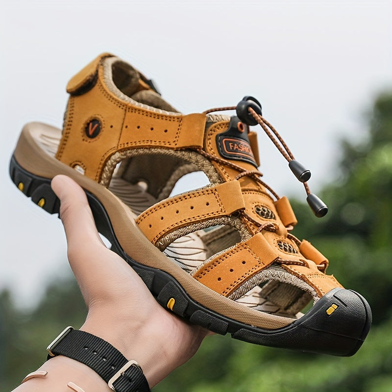 Summer 2024 Leather Sandals: Breathable, Non-Slip for Hiking and Beach Sports, Casual Outdoor Footwear with Adjustable Laces