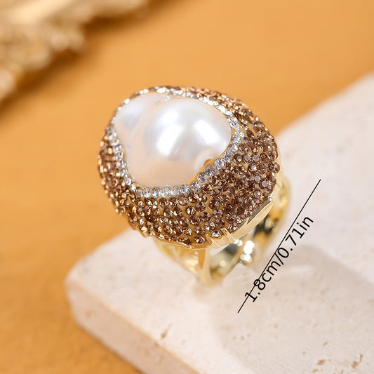 Chic Baroque Pearl Ring adorned with Rhinestone Accents - Ideal for Parties & Gifting, Suitable for Any Occasion