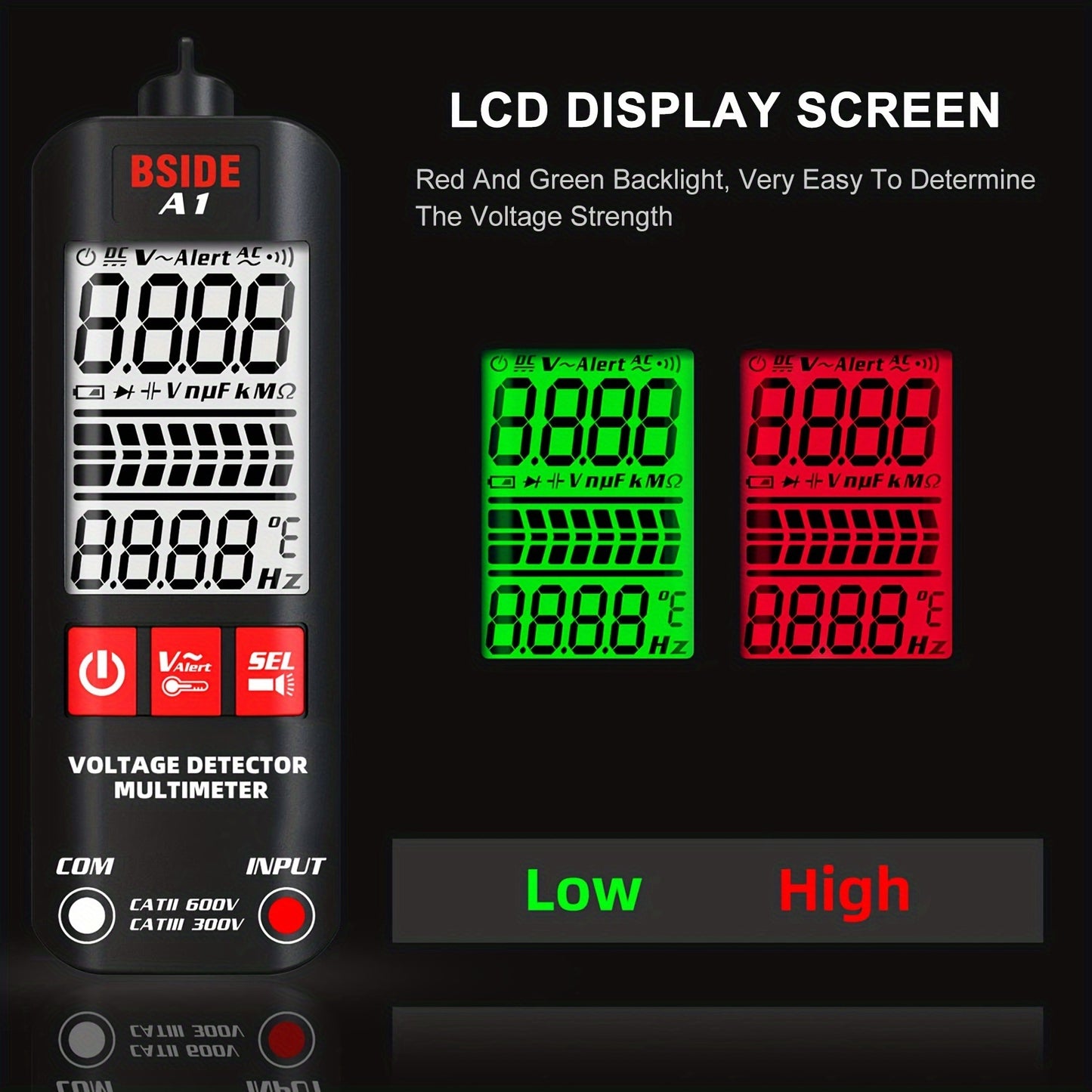 BSIDE A1 Smart Digital Multimeter with Flashlight - Non-Contact, Fast & Accurate Testing for Voltage, Current, Resistance, Continuity & Temperature, Live Wire Alert, Durable & Safe