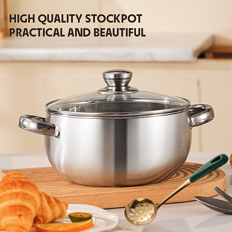 High quality Stainless Steel Cookware Set containing 6-7 pieces. Featuring a sturdy Classic Stockpot with a Glass Lid, suitable for Cooking Soup, Noodles, and other dishes. This set is Heat Resistant, Non-stick, and Easy to Clean, making it ideal for use