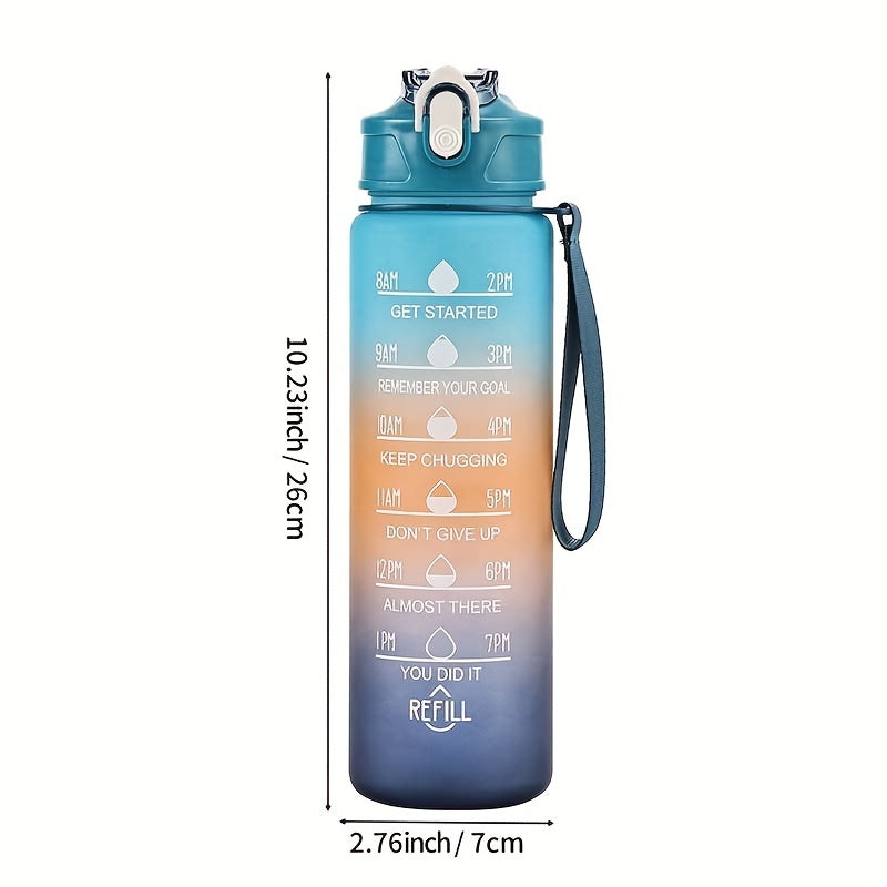 1pc Motivational 32oz/1L water bottle with time marker, portable rope, and straight design for outdoor gym, fitness, or as a gift.