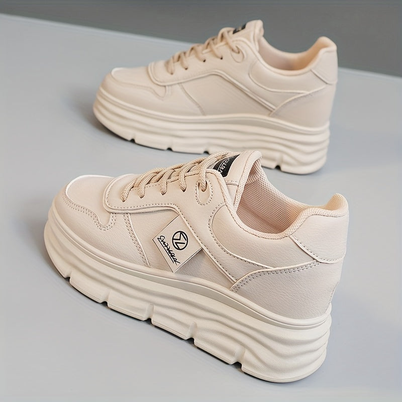 Trendy women's chunky sneakers for autumn 2024 with thick soles and height-boosting design, featuring durable PVC soles and breathable fabric lining.