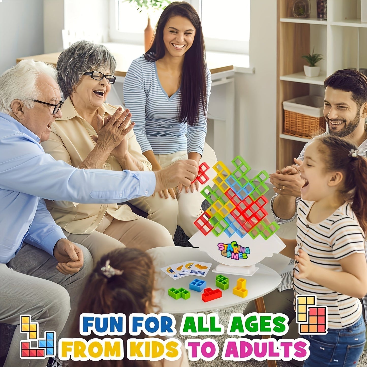 Wooden Block Stacking Game, Ideal for Family Game Nights and Kids' Parties, Strategic Tabletop Fun