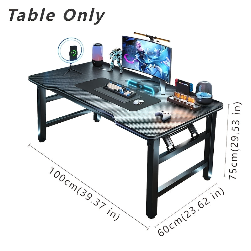 Modern foldable metal desk with fiber texture design, easy assembly, sturdy structure, ideal for home and office use, space-saving computer workstation.