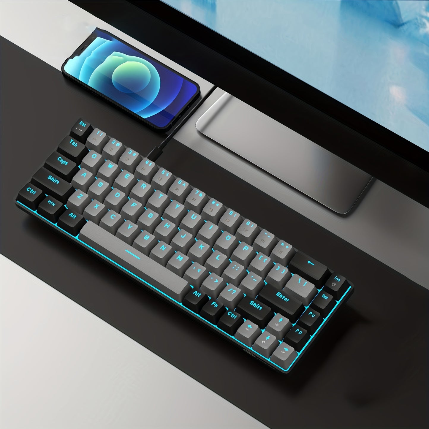 MAGEGEE Compact 60% Mechanical Gaming Keyboard with Blue Switches, LED Backlit, Ergonomic Design for Windows, Laptop, PC, Mac - Portable & Sleek Black Finish.