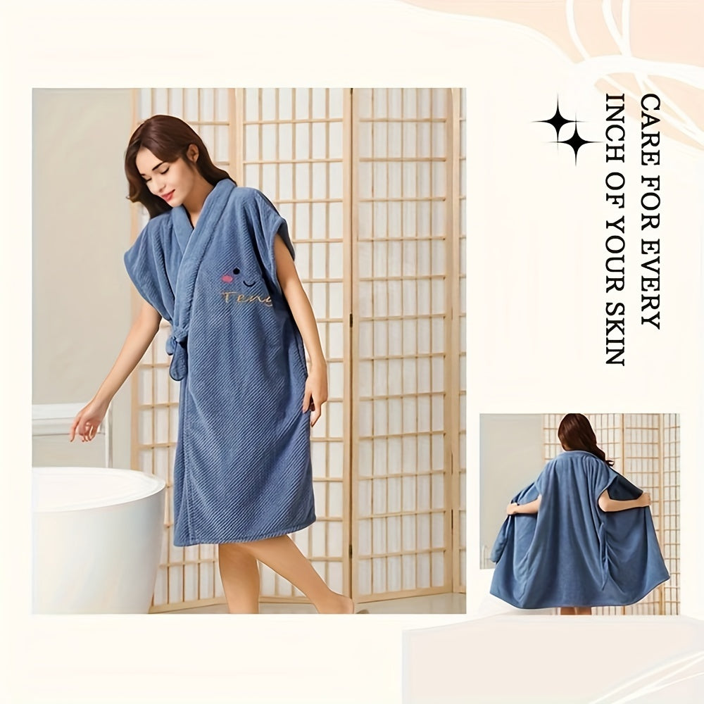 Women's 1pc Cartoon Themed Microfiber Bathrobe: Super absorbent, knit fabric, 100% polyester, V-neck shawl, adjustable closure, oblong body wrap towel robe.