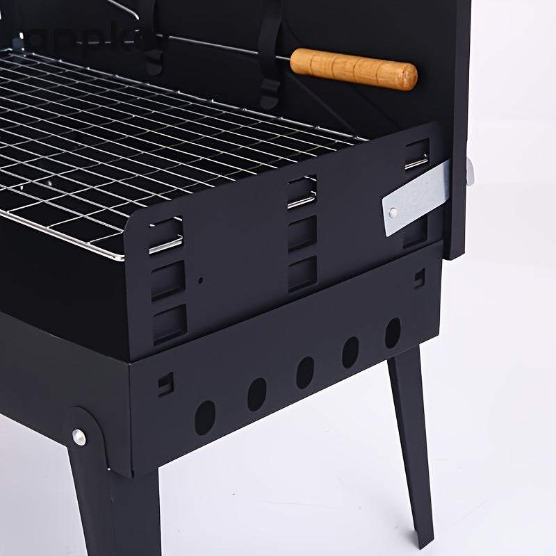 Appker Portable Charcoal BBQ Grill Set with foldable cast iron design, polished finish, windproof & dustproof lid, and includes BBQ tools.