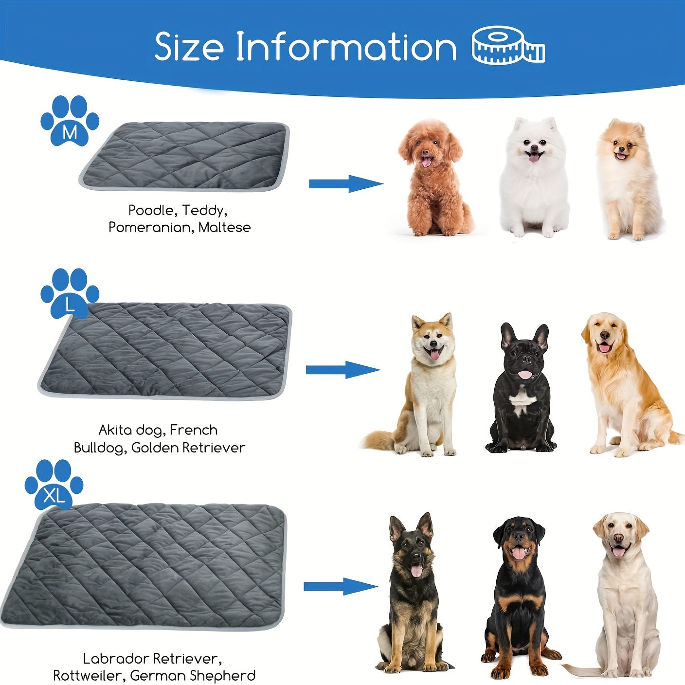 Self-warming pet mat for dogs and cats, with diamond pattern and anti-slip features, suitable for small to large breeds. Ideal for indoor/outdoor use in autumn and winter, washable.