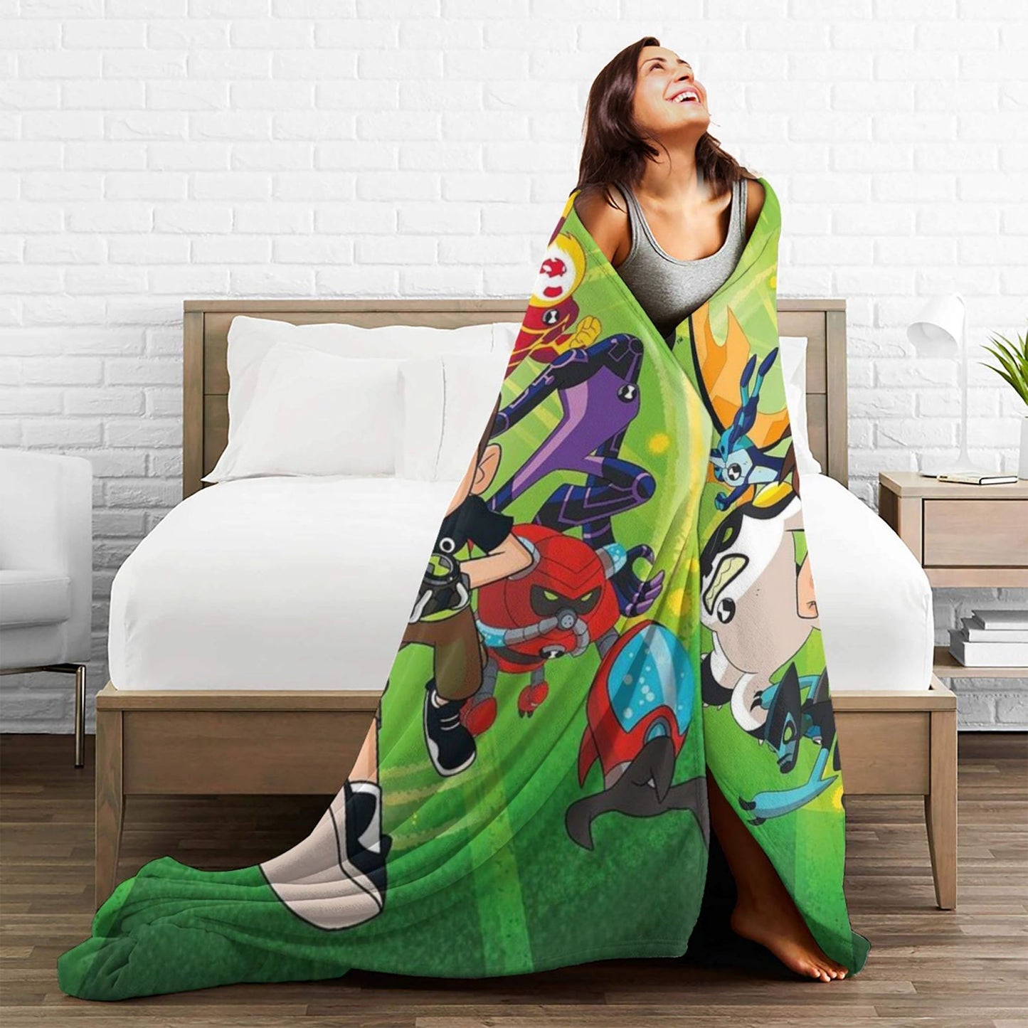 Soft and cozy Ben 10 Warrior Print Flannel Fleece Blanket - the ideal all-season throw. A perfect gift for birthdays and friends, featuring contemporary style with a digital print on 250-300g polyester knitted fabric.