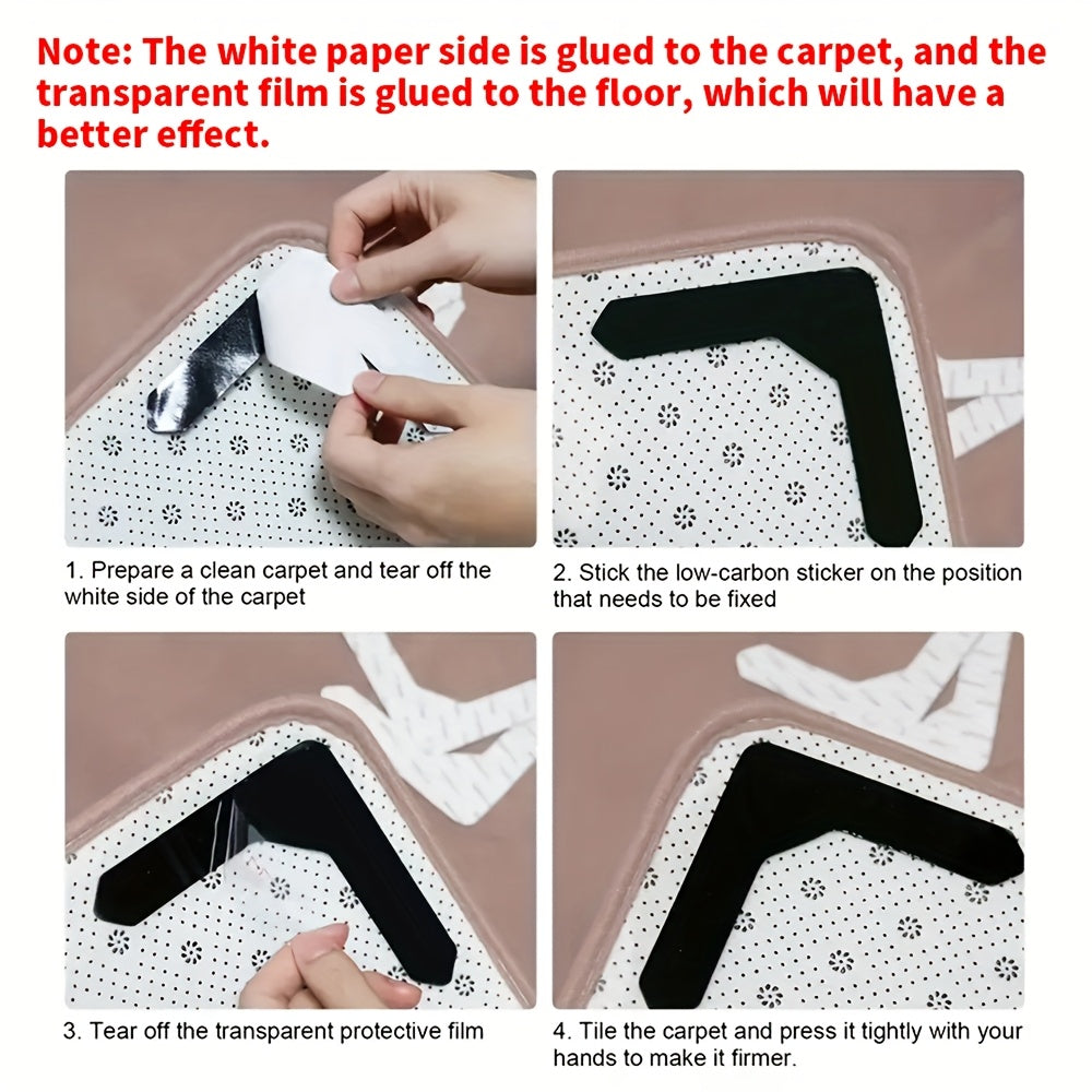 Prevent carpet slippage and curling with these durable plastic rug grippers. This set of 6 or 12 non-slip carpet stickers is reusable and ideal for use in the living room, bedroom, or any indoor space.