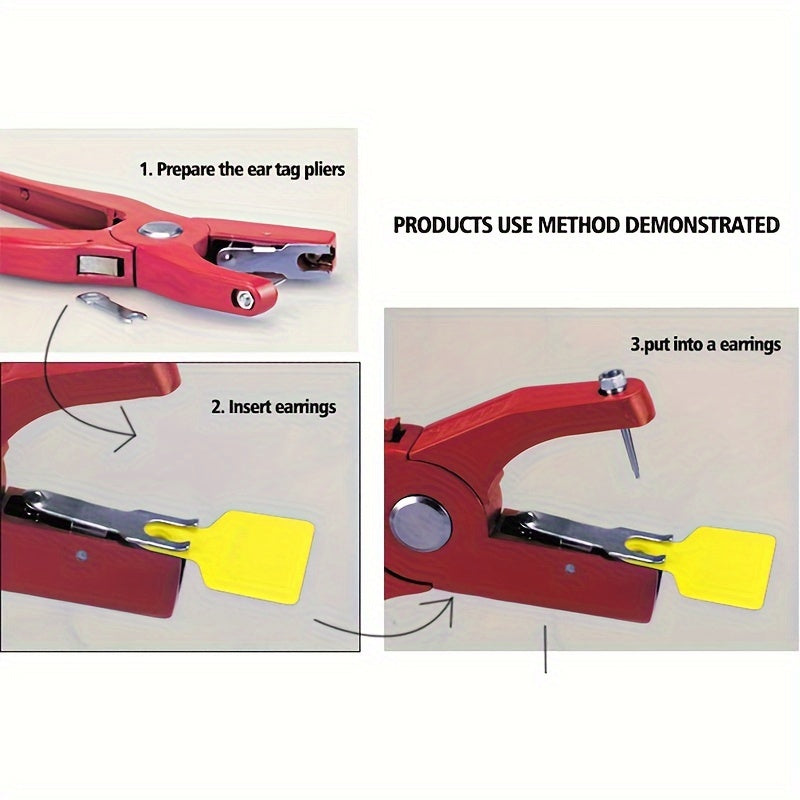 Livestock Ear Marking Pliers for various animals - Red Classic Model, 90 Degree Installation Tool.