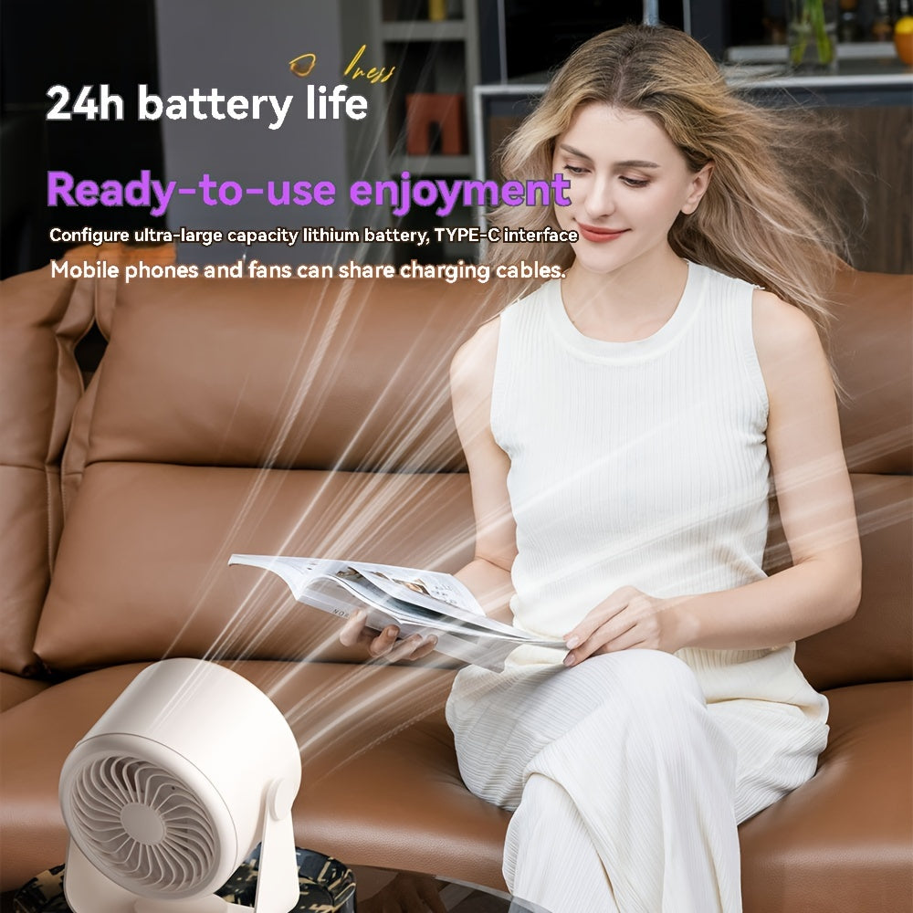 Portable High Velocity Turbo Fan with USB Rechargeable Lithium Battery, 100-Speed Digital Display, Strong Airflow, Indoor/Outdoor Table Fan, Button Control, ABS Material, Multi-Component Accessory, 6.4W