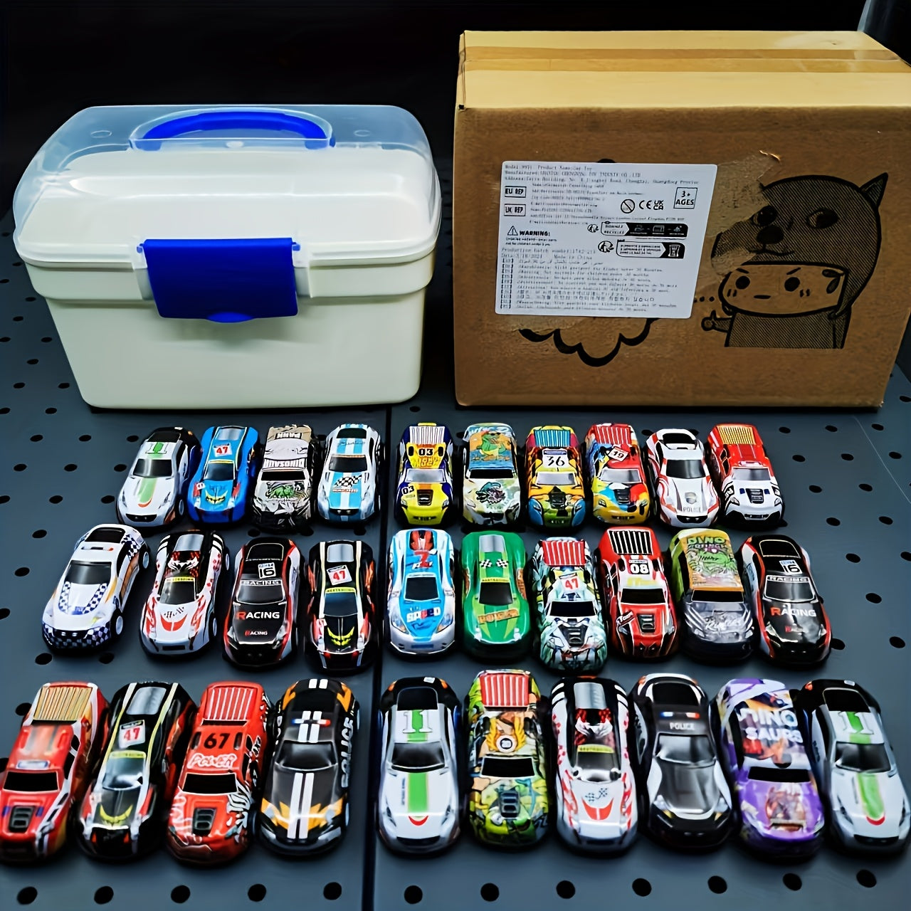 Set of 50 Rally Cars in Storage Box - Friction-Powered, Die-Cast Mini Cars, Ideal for Gifts, Winter Home Decor