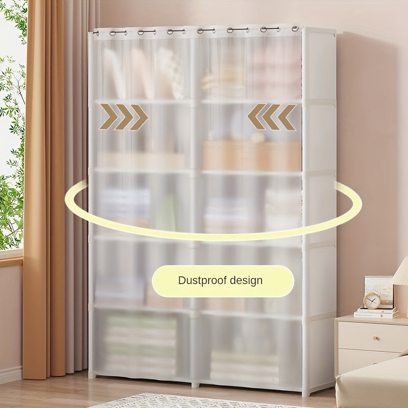 Spacious White Wardrobe with Multiple Functions - Stylish Bedroom Storage Unit with Ample Space - Versatile Coat Rack with 6 Shelves, Ideal for Living Room and Bedroom Organization