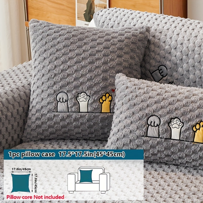 Embroidered pet favorite velvet sofa cover, dog-friendly and non-slip sectional couch protector for home décor.