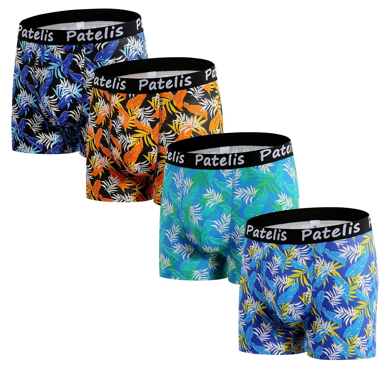 4 Men's Plus Size Boxer Briefs, Fashion Graphic Breathable Quick Drying Trunks, Novelty 95% Cotton Underwear