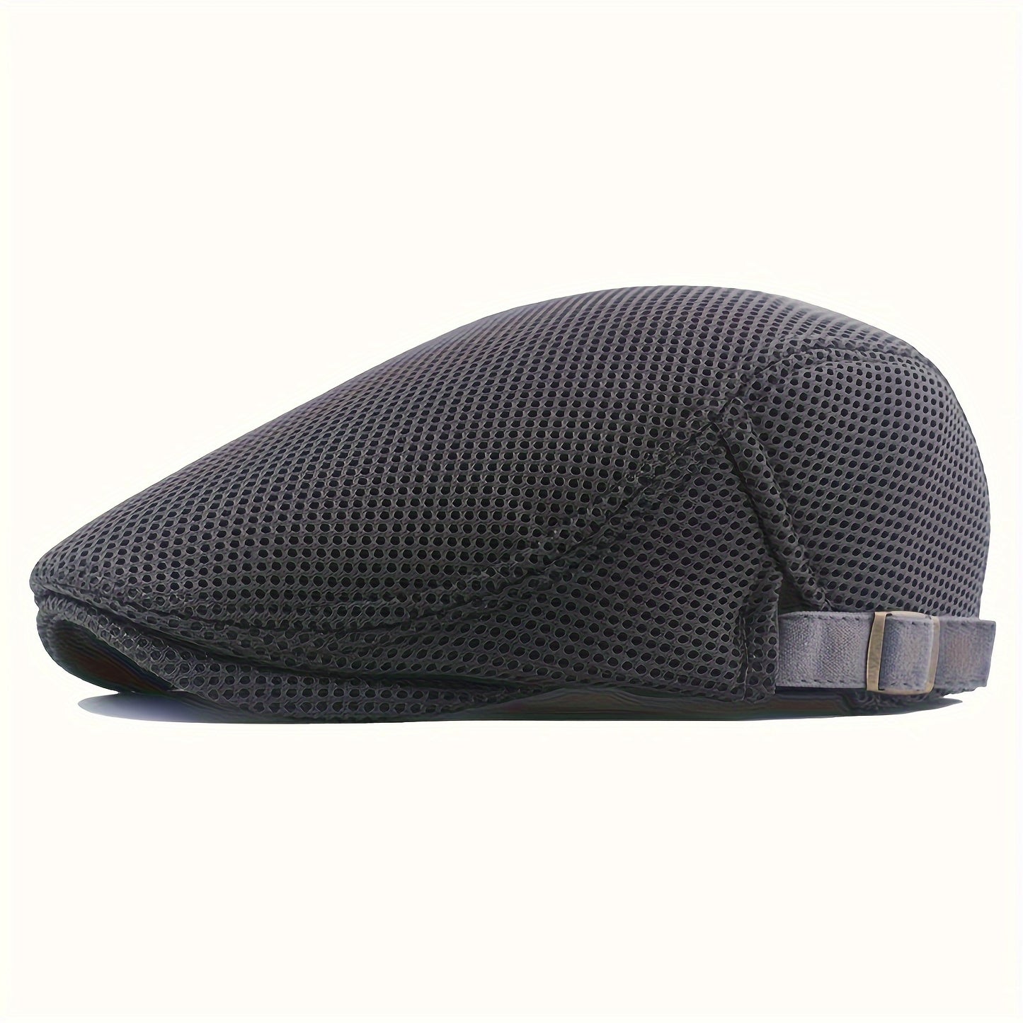 Men's fashion mesh newsboy cap with hollow-out design, adjustable size, and breathable sun protection. Made of polyester material, perfect for a street style look. Ideal gift for holidays.