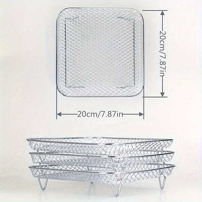 Set of 3 Air Fryer Accessories: Square Stainless Steel Cooking Racks, Versatile Food Grade Dehydrator Stand, and Grill Mesh for Frying, Baking, Grilling, and Dehydrating Fruits & Vegetables