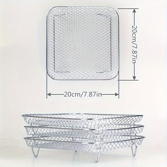 Набор из 3 аксессуаров для фритюрницы: квадратные нержавеющие стальные решетки для готовки, универсальная подставка для дегидрации пищевых продуктов и сетка для гриля для жарки, выпечки, гриля и дегидрации фруктов и овощей