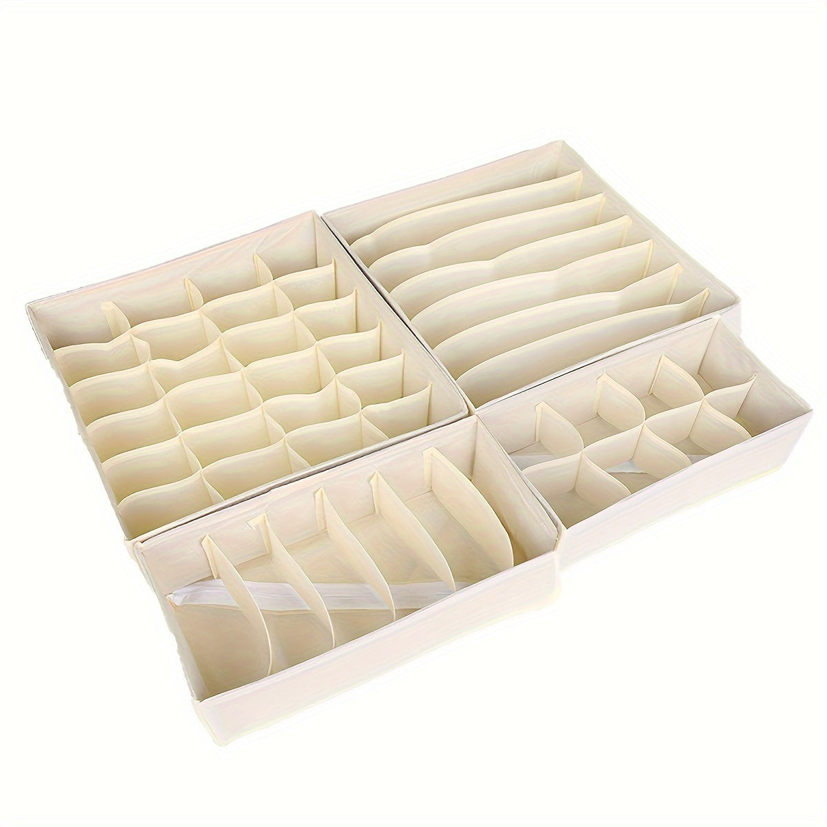 These 4 Foldable Non-woven Fabric Storage Boxes are designed specifically for organizing underwear, bras, socks, and other clothing items. Keep your wardrobe neat and tidy with these convenient compartment storage boxes that can easily be folded away