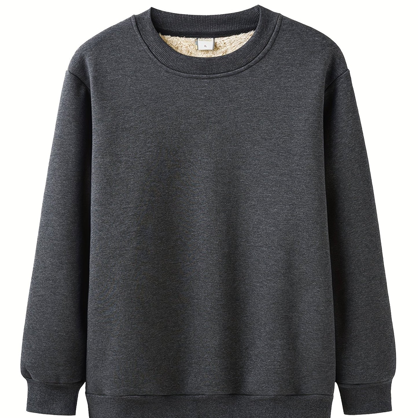 Thick fleece men's sweatshirt in loose fit, solid color, large size for warmth in autumn and winter.