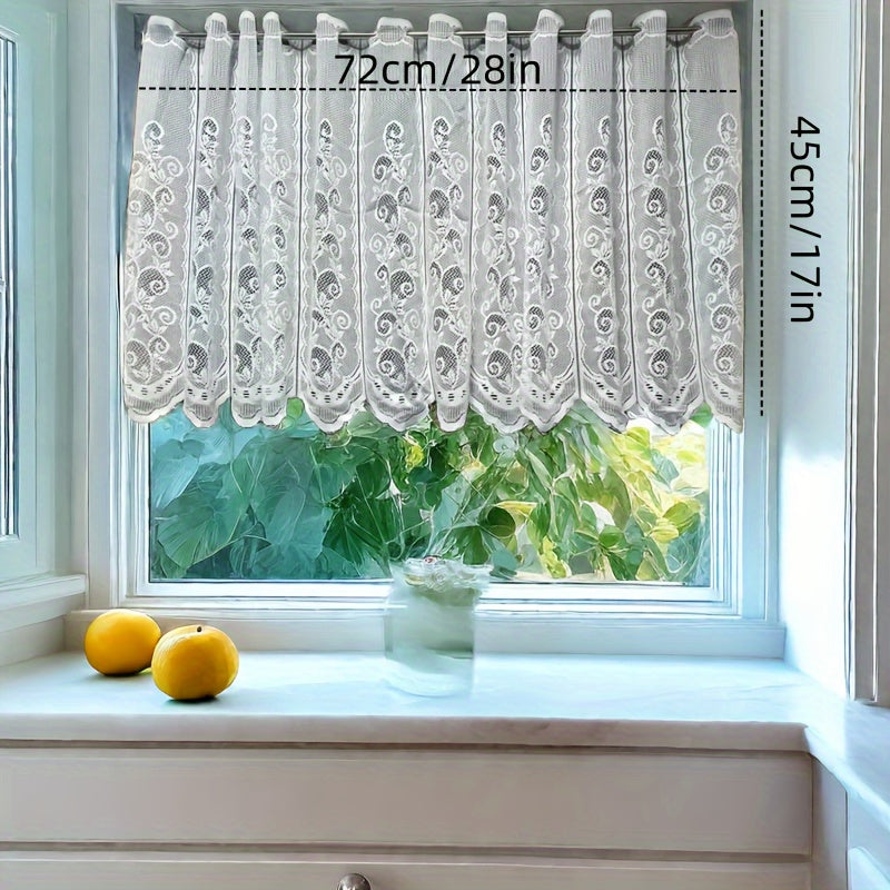 Country Style White Lace Half Curtain for Door or Window, perfect for Living Room, Dining Room or Kitchen Decoration. This gauze curtain adds a touch of rural charm and can also be used as a partition in the kitchen.