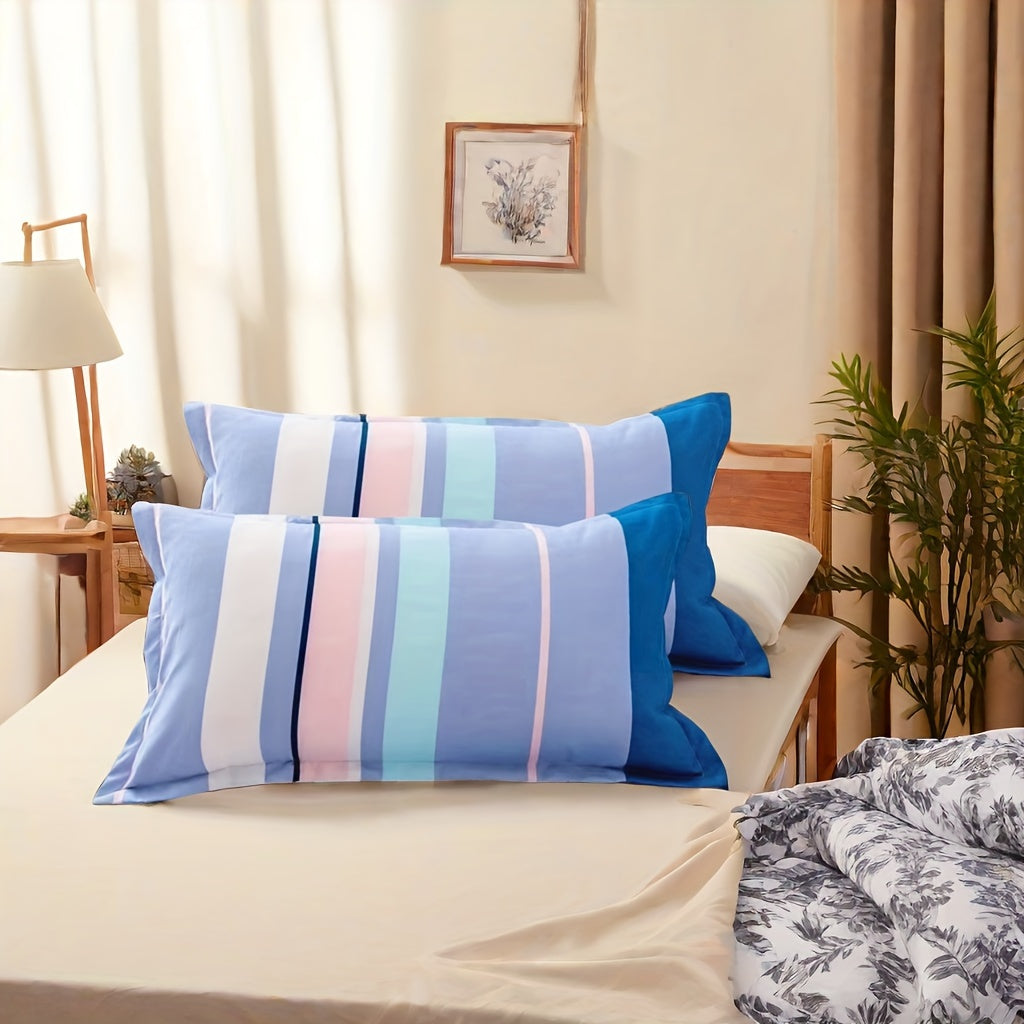 Super Fine Fiber Pillowcase Set of 2 in Large Size, featuring Envelope Closure and Striped Print Design. This Pillowcase is Soft, Plush, and Breathable, making it perfect for Sleep and as a stylish addition to Bedroom or Living Room Decor.