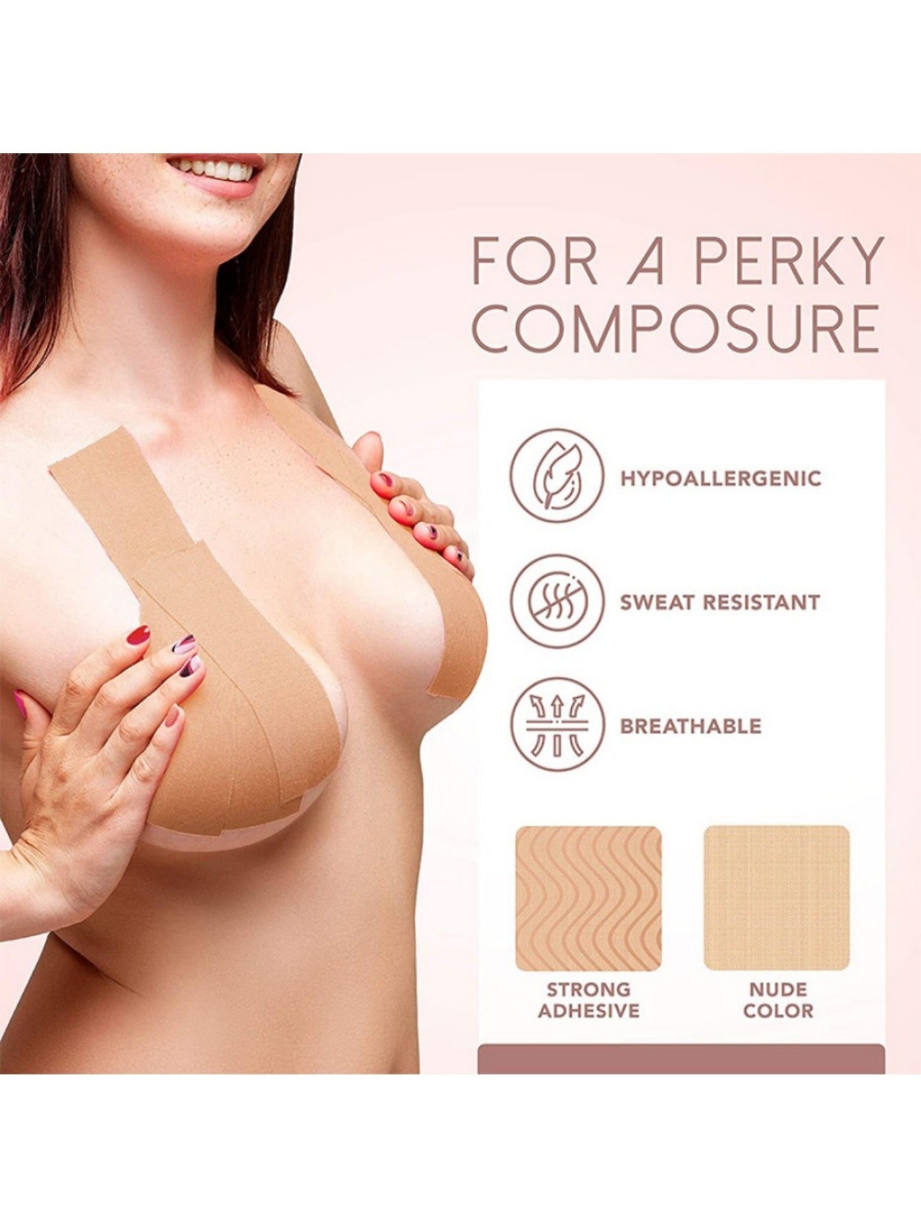 1pc of Invisible Breast Lift Tape: Strapless & Seamless Adhesive Bra for Women, Cut-to-Fit, Non-Woven Polyester