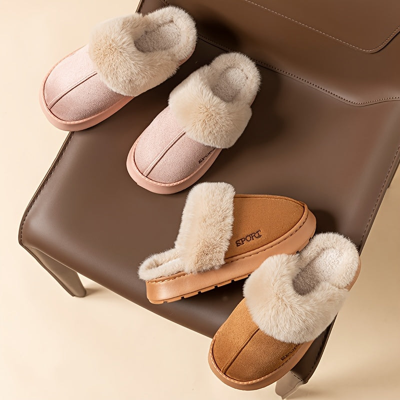 Winter season faux deer velvet slippers with sporty style, hand washable.