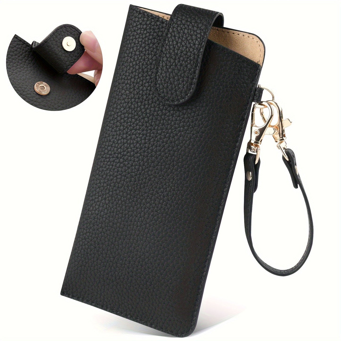 A Buckled Eyeglass Case made of Pebbled Microfiber Leather - perfect for storing and traveling with your glasses. Made of high-quality ultra-fiber leather.