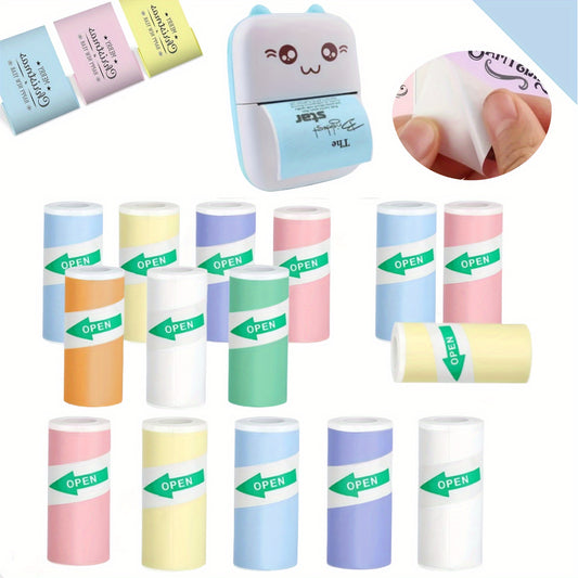 Colorful adhesive stickers in rolls, 57*25mm, suitable for mini printers/Polaroid cameras, ideal for inkless printers, study notes, work, photos, and memos. Glossy finish, compostable