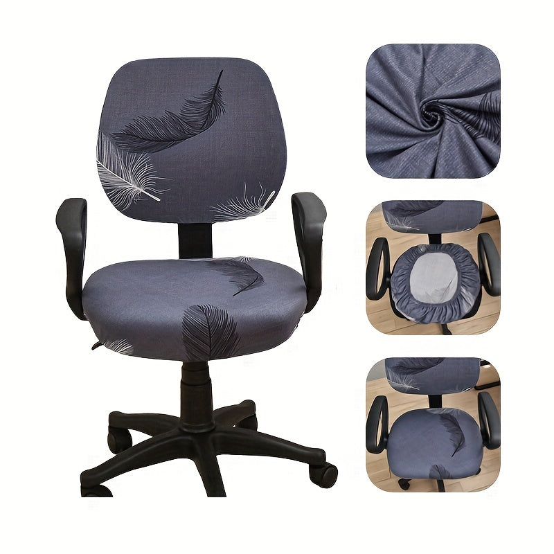 Elastic slipcover for computer dining chair, spandex material, washable and suitable for office or home decor.