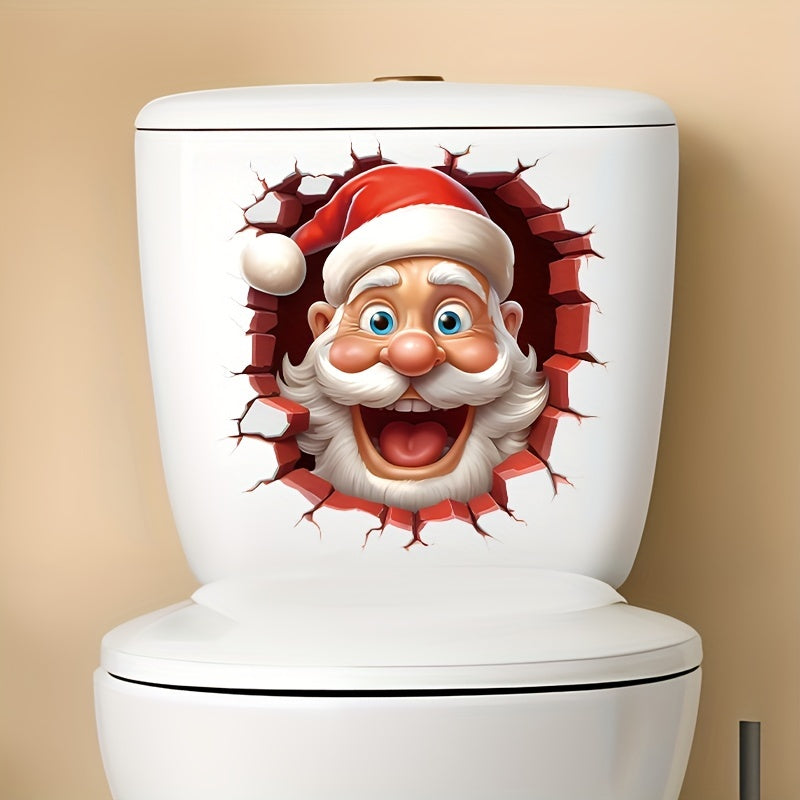 Santa Claus Toilet Lid Sticker for Christmas decorations in your home, adds fun with a matte finish and self-adhesive cartoon design.