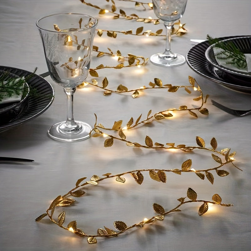 Small LED lights, Golden leaf ribbon lights for birthdays and Christmas decorations.