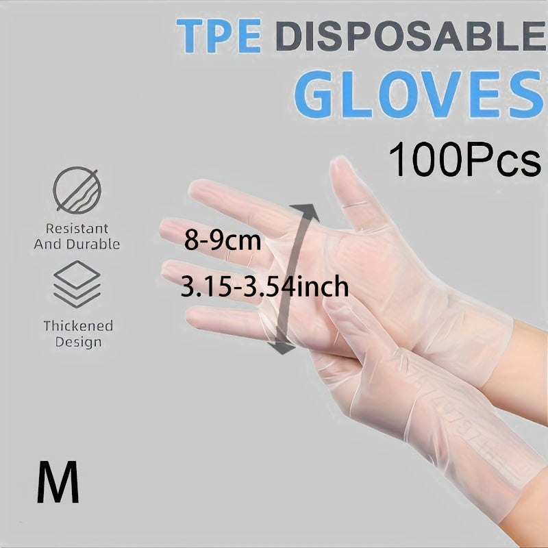 100 pieces of TPE Disposable Gloves approved for food use - Clear, Free of Latex for Kitchen, Household, Beauty & Haircare purposes