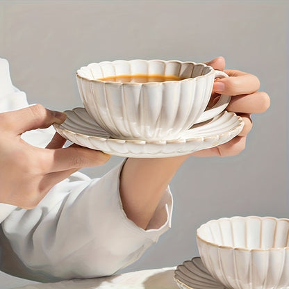 Japanese style ceramic tea cup and saucer set for breakfast, tea parties, and more. Perfect for home, garden, or restaurant use. Ideal for both summer and winter drinkware, an excellent gift option.