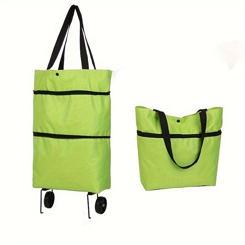 Reusable shopping bag with wheels, large capacity, foldable, multifunctional for storage and shopping.