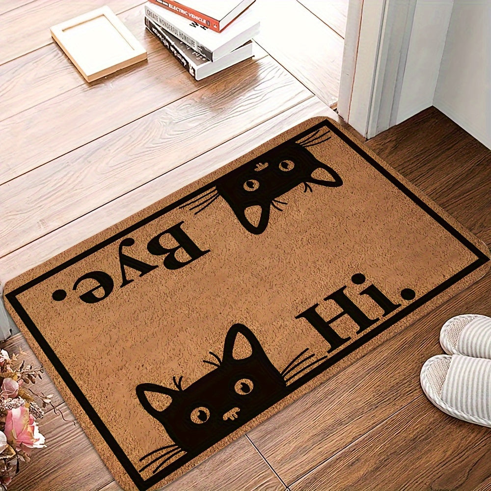 Black Cat Welcome Doormat - Rectangle Polyester Rug with PVC Backing, Stain & Dirt-Resistant, Machine Washable Entrance Mat for Indoor and Outdoor Use, Whisker Wonders Design