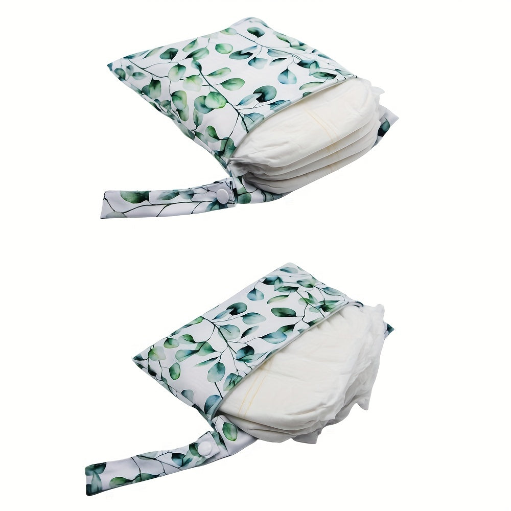 Asenappy 2-Pack Leaf Print Cloth Diaper Bags - Made of Soft Polyester, Featuring Mixed Colors, Ideal for Storing Nappies, by ASENAPPY