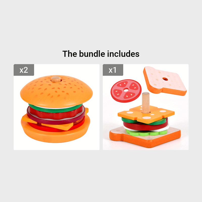 Children's Wooden Pretend Hamburger and Sandwich Set with Matching Props, Cutting Food, Kitchen Tools, Perfect for Kindergarten Family Toys, Ideal Gifts for Christmas, Halloween, and Thanksgiving