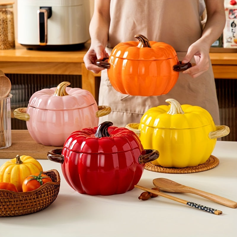 Get into the festive spirit with this spacious ceramic soup pot designed in the shape of a large pumpkin. Complete with a lid and dual-handles, this pot is dishwasher safe and perfect for cooking up your favorite stews and salads. It makes an ideal gift