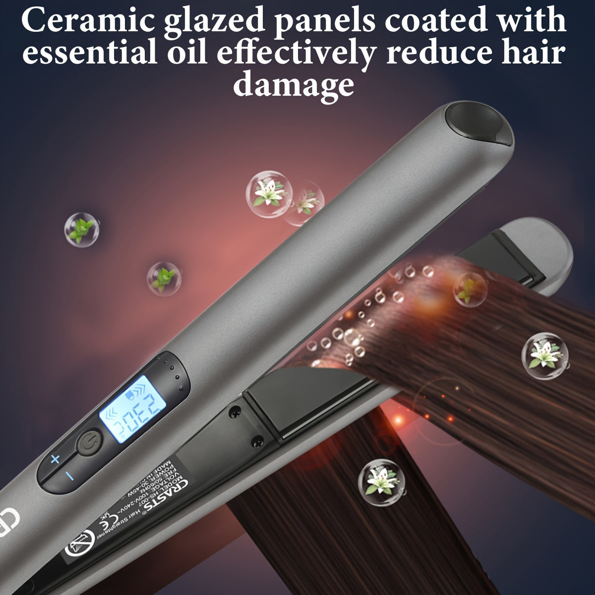 CRASTS Professional Hair Straightener & Curler with 5-level temperature control, display screen, 220V.