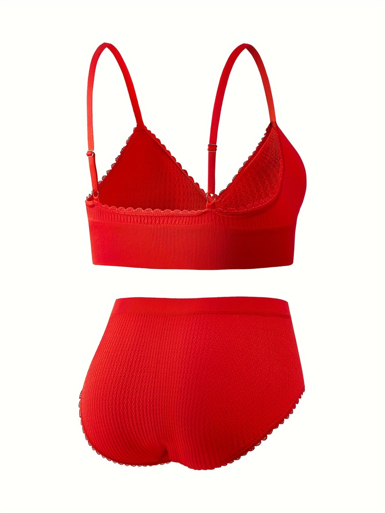 Red Lingerie Set for Women in Nylon and Elastane, Seamless and Comfortable, Mid-Rise Briefs with Light Support, No Padding - Adult Collection.