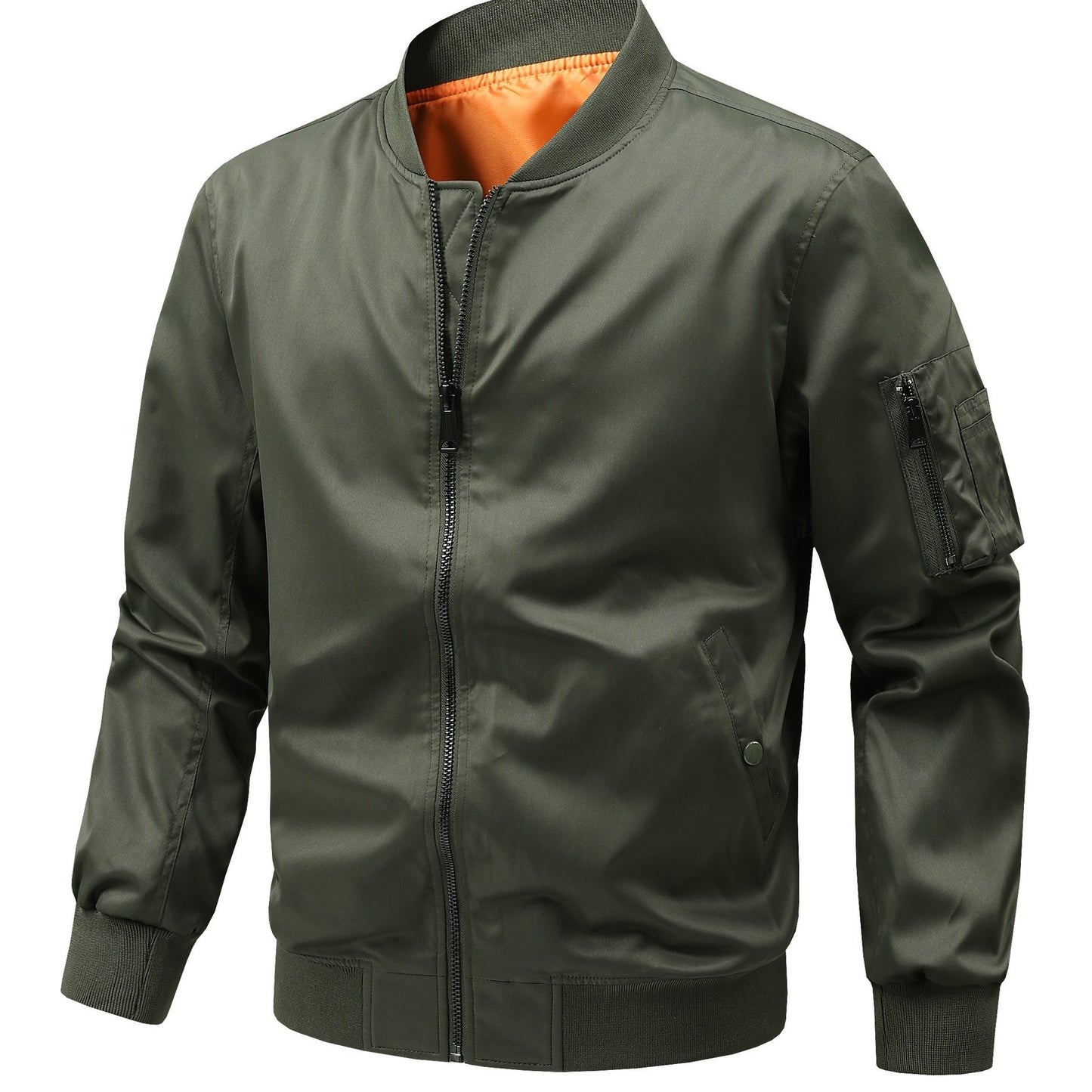 Men's Plus Size Windbreaker Jacket with Zip Closure and Baseball Collar