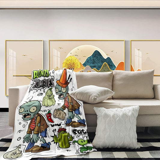 Soft, warm, and cozy flannel throw blanket featuring a versatile plant and zombie design - ideal for couches, beds, offices, and travel. Makes a perfect gift idea.