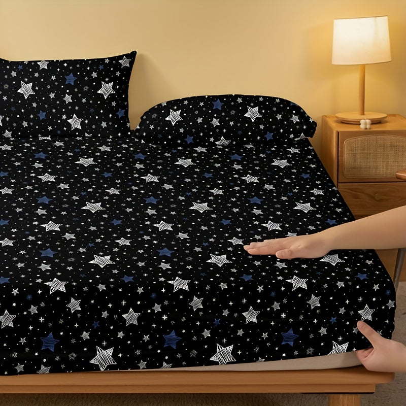 Brushed Fitted Sheet with Star Print Design for a Soft and Comfortable Bedding Experience. Perfect for Bedroom or Guest Room. Features Deep Pocket for a Secure Fit on Mattresses. Includes Fitted Bed Sheet Only.