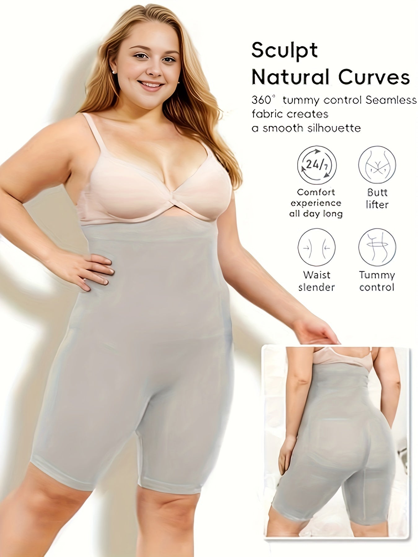 Seamless high-waisted shapewear shorts for women, providing tummy control, butt lift, and slimming effects. Ideal for yoga and fitness, made with breathable nylon blend fabric.