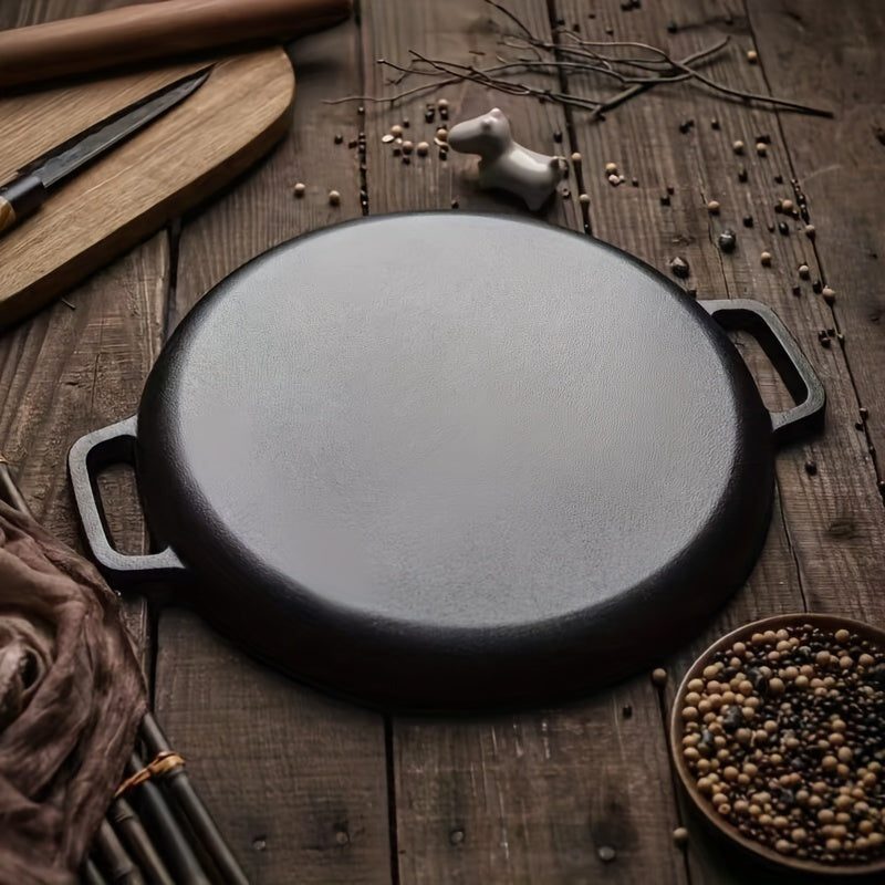 Single-piece Multi-Functional Non-Stick Cast Iron Griddle Skillet for Pizza, BBQ, and Pancakes - Suitable for Use on Any Stovetop, Perfect for Cooking at Home or Outdoors - No Electricity Required